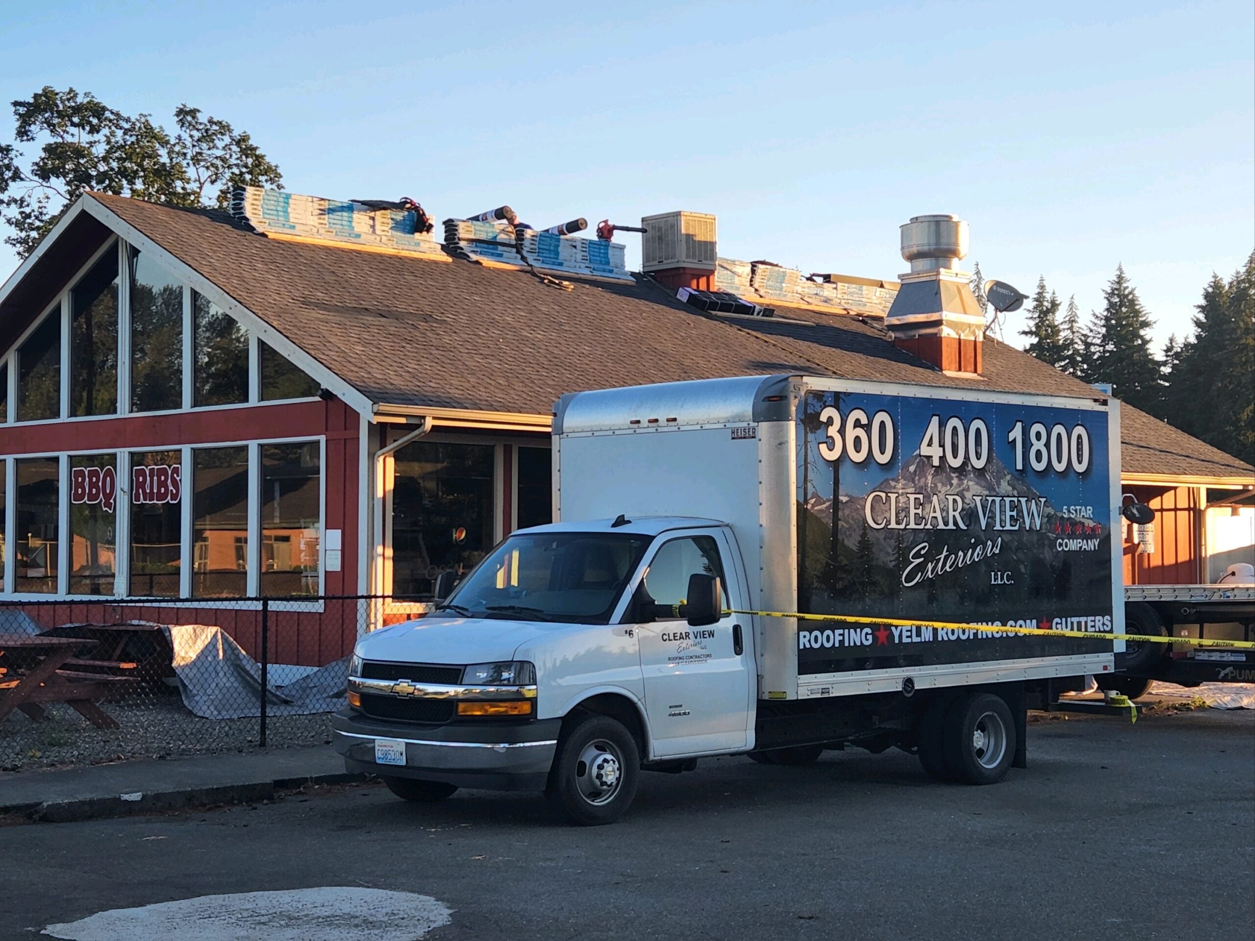 commercial roof and truck